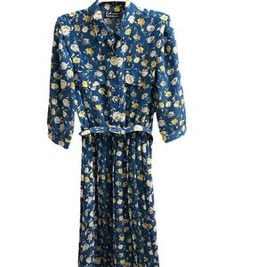 Beautiful Vintage Breli Originals Made in USA Pleated Blue Floral Dress w/Belt